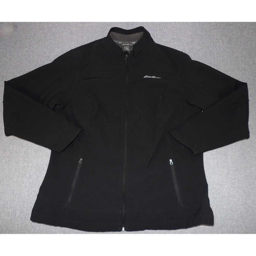 Eddie Bauer Softshell Jacket Women XL Black Fleece Lined Full Zip Outdoor Exc